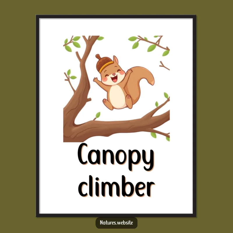 Funny Squirrel Acorn Digital Art: Joyful Character Print Gift