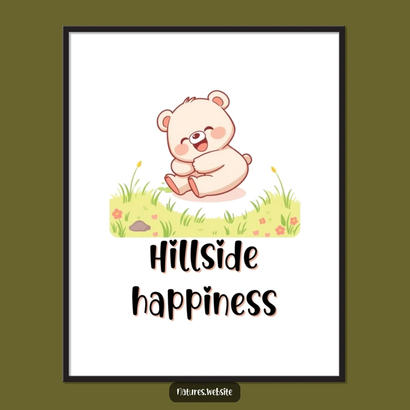 Funny Bear Cub Hill Poster: Happy Character Wall Art Gift