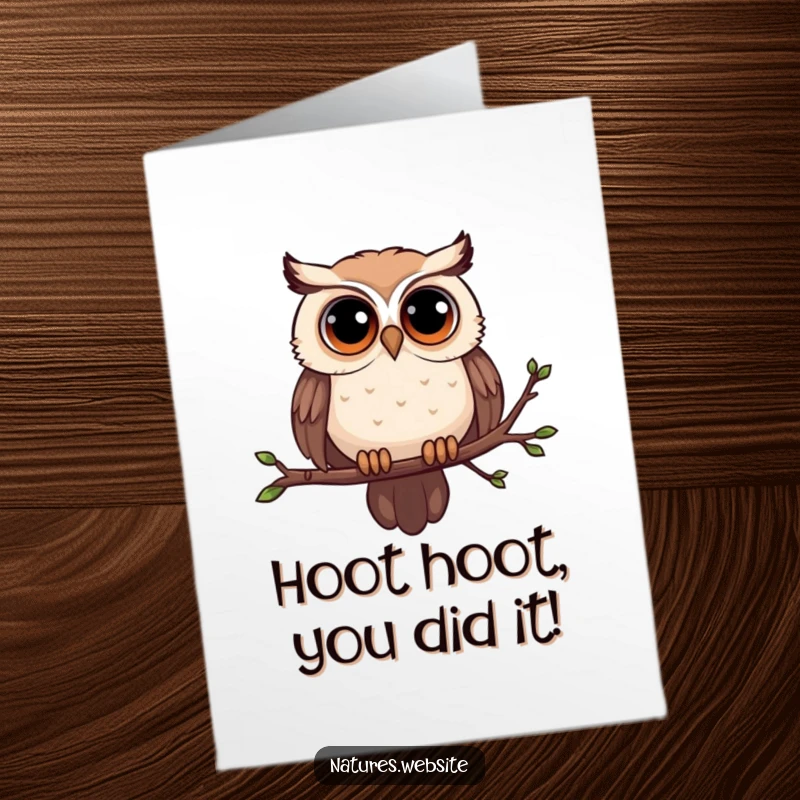 Funny Free Printable Congratulations Card: A curious owl perches wisely, celebrating achievements with a knowing gaze. Downloadable joy.