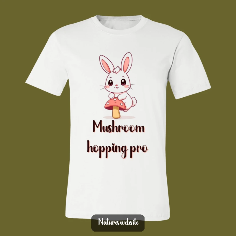 Funny Bunny Hopping T-Shirt: Curious Eyes & Mushroom Magic Tee